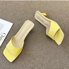 Ladies Shoes Women Shoes Sandals Mid Heels Kitten Heels PU Shoes Date Shoes Cute Shoes Slippers Yellow 39