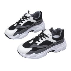 Women's Shoes Sneakers Sport Shoes Women Athletic Old Dad Shoes Thick Sole Heightening Walking Shoes Breathable Casual Running Sneakers Black&Gray 38