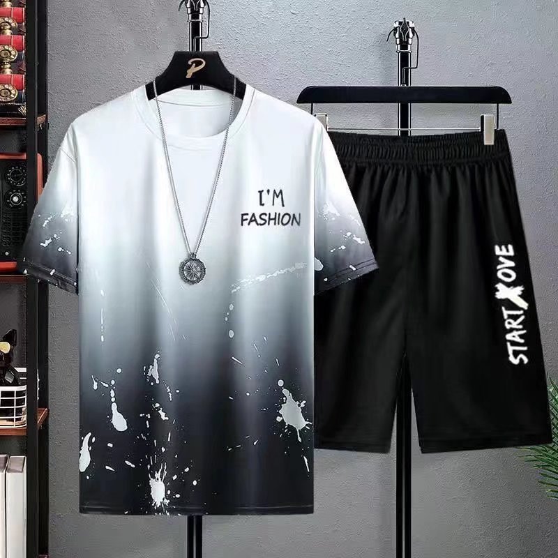 T-Shirts Men tshirts Men Shorts 2 PCS 2 in 1 Polos Men Clothes Shorts T-Shirt Sets Men Suits Fashion Summer Print Round Neck Short Sleeve