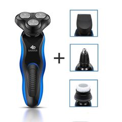 4 In 1 Rechargeable Shaver Shaving Machine Hair Clipper Nose Hair Trimmer Face Brush Waterproof for Men-USB Plug Black and Blue One Size