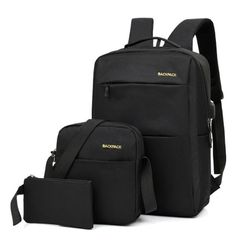 Backpacks for Men Women 3 PCS Bags School Bags Bookbags USB Laptop Bag Notebook Bag Travel Bag Anti-Theft Leisure Nylon Cloth Bags Black
