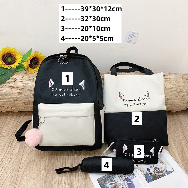 4 PCS/Sets Handbags Backpack For Women Bags Ladies Bags Bookbags School Bags Nylon Cloth Clutch Purse Wallet