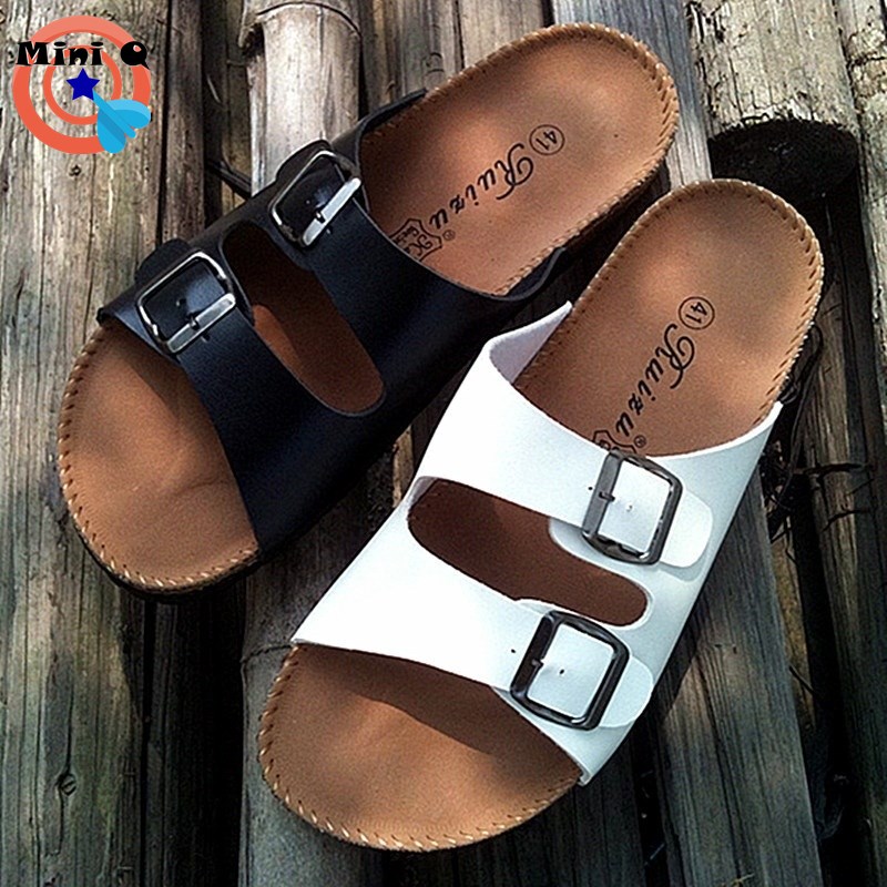 MiniQ Unisex Fashion PU Leather Comfortable Cork Slipper Roman Sandals Beach Home Casual Shoes