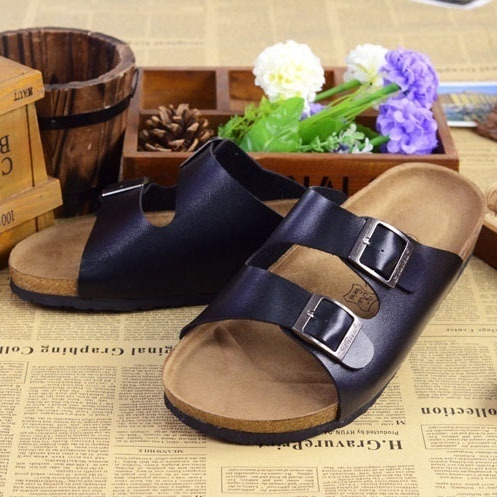 MiniQ Unisex Fashion PU Leather Comfortable Cork Slipper Roman Sandals Beach Home Casual Shoes