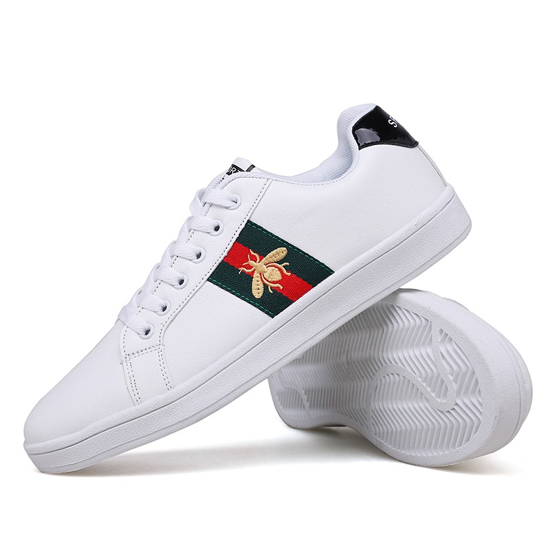 Mens Fashion Bee Embroidery White Shoes Casual Sports Running Shoes Lace up Sneakers