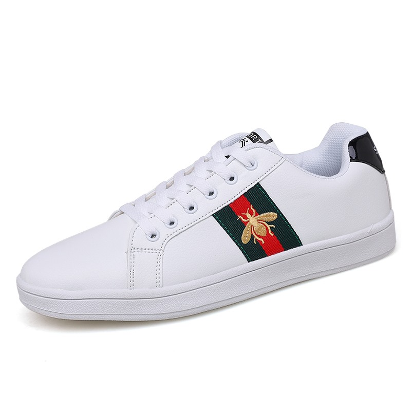 Mens Fashion Bee Embroidery White Shoes Casual Sports Running Shoes Lace up Sneakers