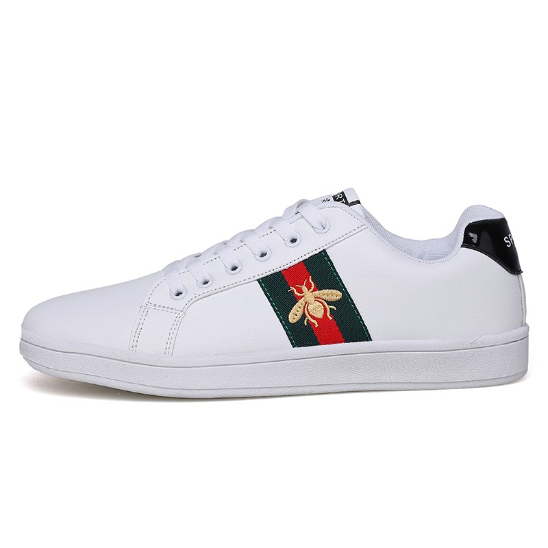 Mens Fashion Bee Embroidery White Shoes Casual Sports Running Shoes Lace up Sneakers
