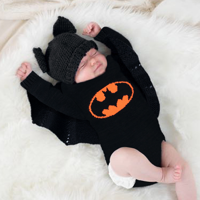 MINIQ Batman Newborns Beby Bodysuits Tops Long Sleeeve Boys Girls Coveralls Knitted Toddler Jumpsuit