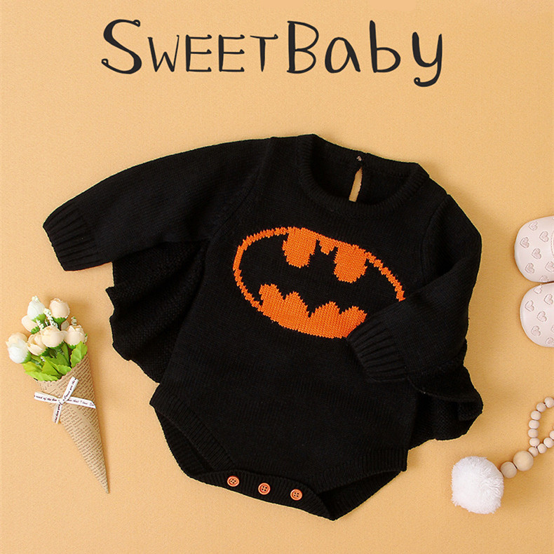 MINIQ Batman Newborns Beby Bodysuits Tops Long Sleeeve Boys Girls Coveralls Knitted Toddler Jumpsuit