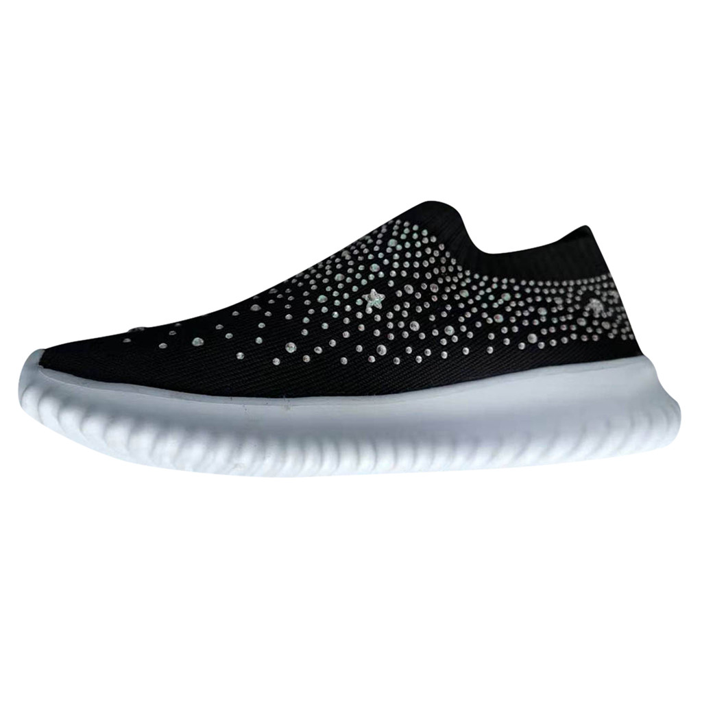 Women&apos;s Crystal Fashion Sneakers Ladies Ankle Slip On Sport Shoes Flat Loafers Casual Sock Shoes