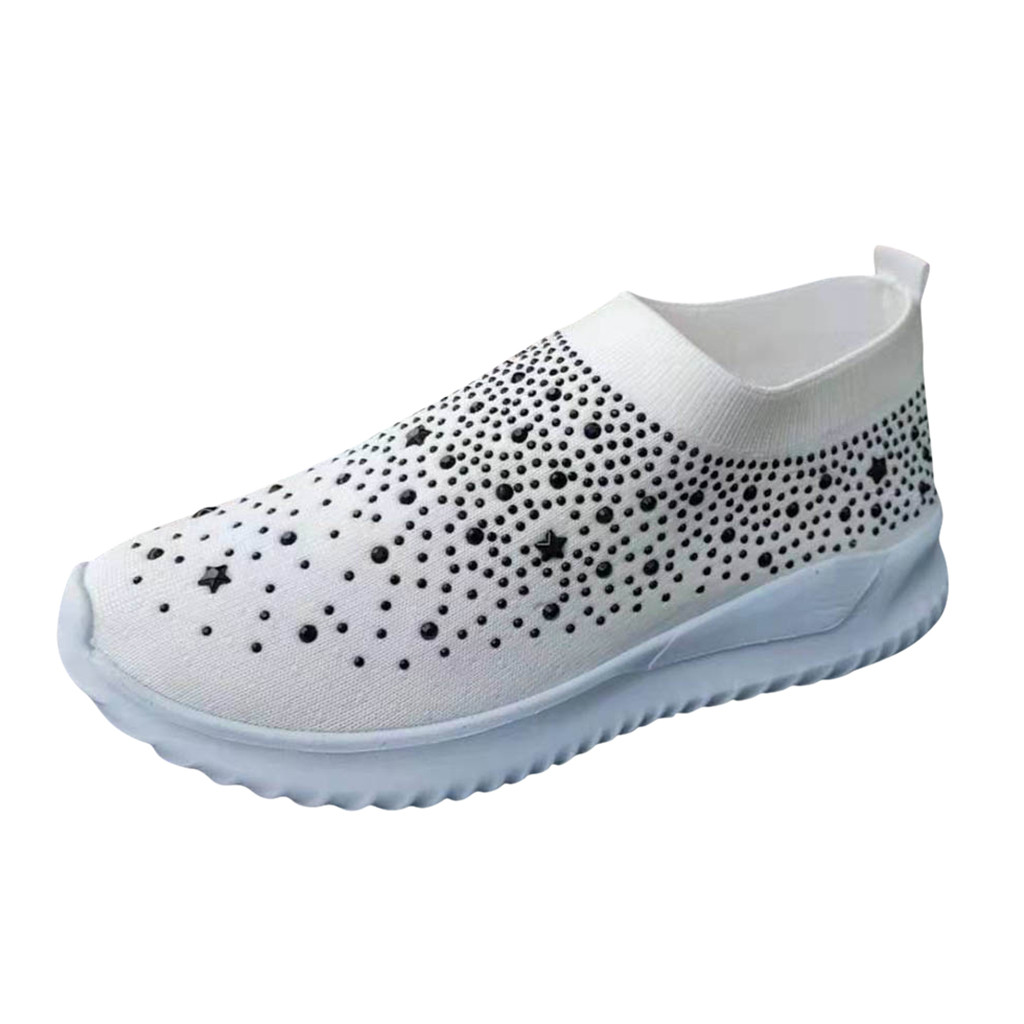Women&apos;s Crystal Fashion Sneakers Ladies Ankle Slip On Sport Shoes Flat Loafers Casual Sock Shoes