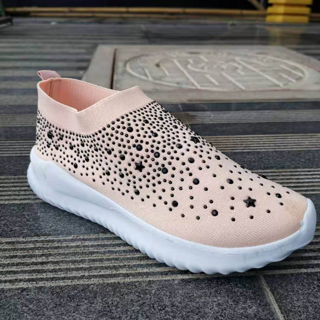 Women&apos;s Crystal Fashion Sneakers Ladies Ankle Slip On Sport Shoes Flat Loafers Casual Sock Shoes