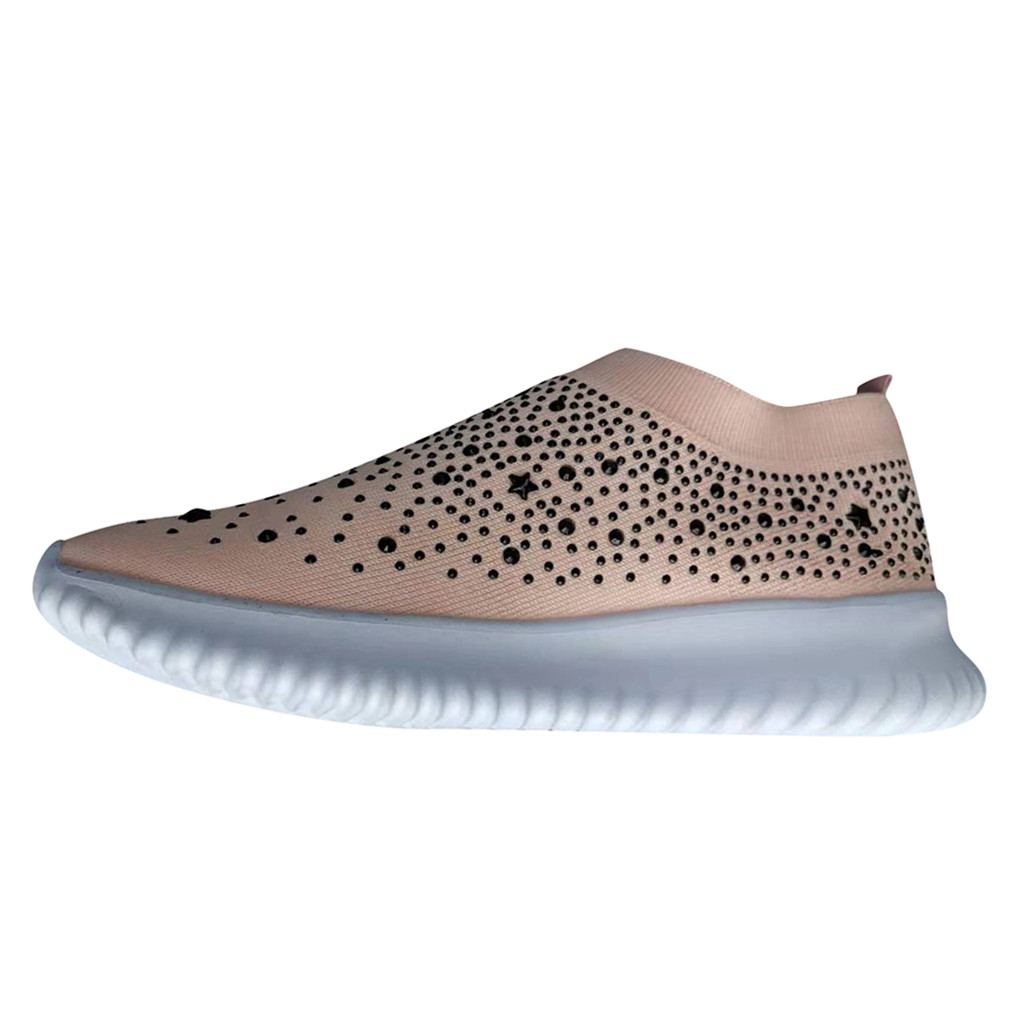 Women&apos;s Crystal Fashion Sneakers Ladies Ankle Slip On Sport Shoes Flat Loafers Casual Sock Shoes