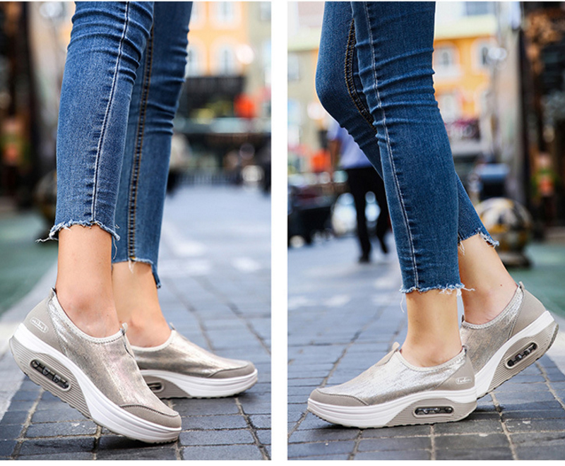 MINIQ Women's Air Cushion Sneakers Shoes Women Loafers Slip On Shoes Ladies Wedge Casual Shoes