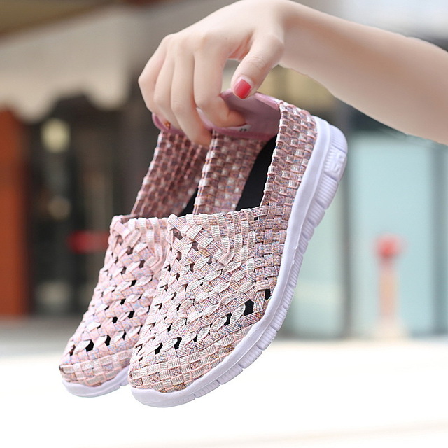 MiniQ Women Sneakers Handmade Woven Shoes Flats Casual Slip On Loafers Lightweight Sneakers