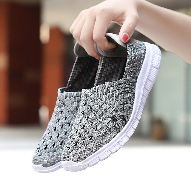 MiniQ Women Sneakers Handmade Woven Shoes Flats Casual Slip On Loafers Lightweight Sneakers