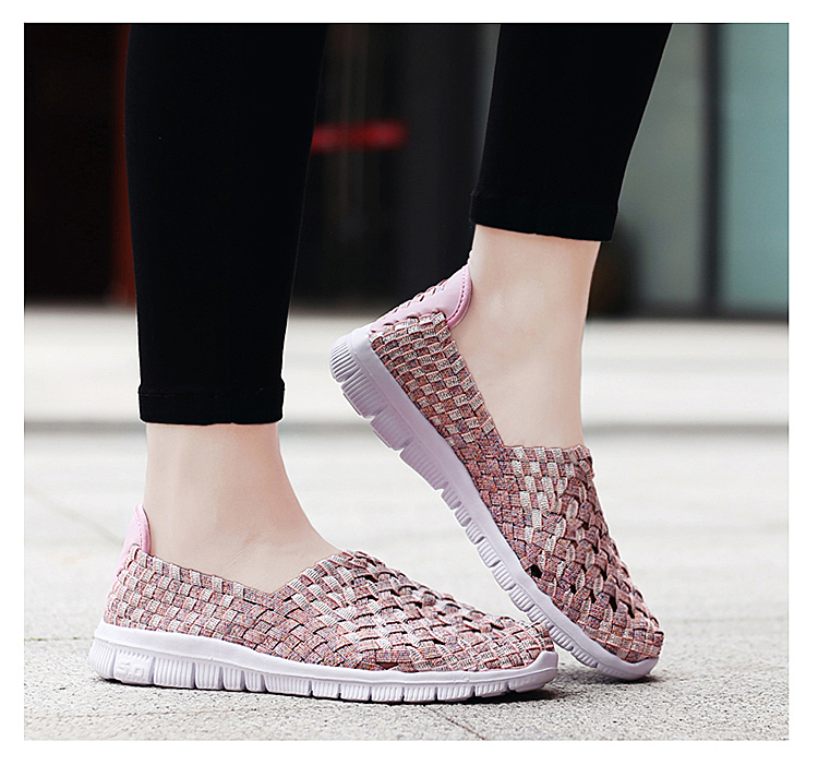 MiniQ Women Sneakers Handmade Woven Shoes Flats Casual Slip On Loafers Lightweight Sneakers