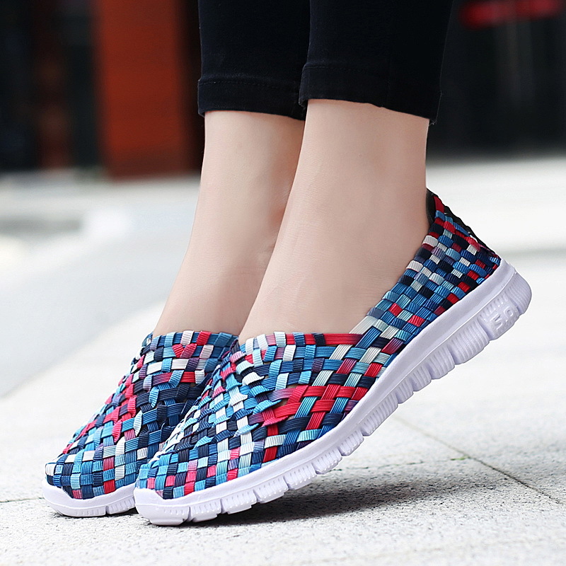MiniQ Women Sneakers Handmade Woven Shoes Flats Casual Slip On Loafers Lightweight Sneakers