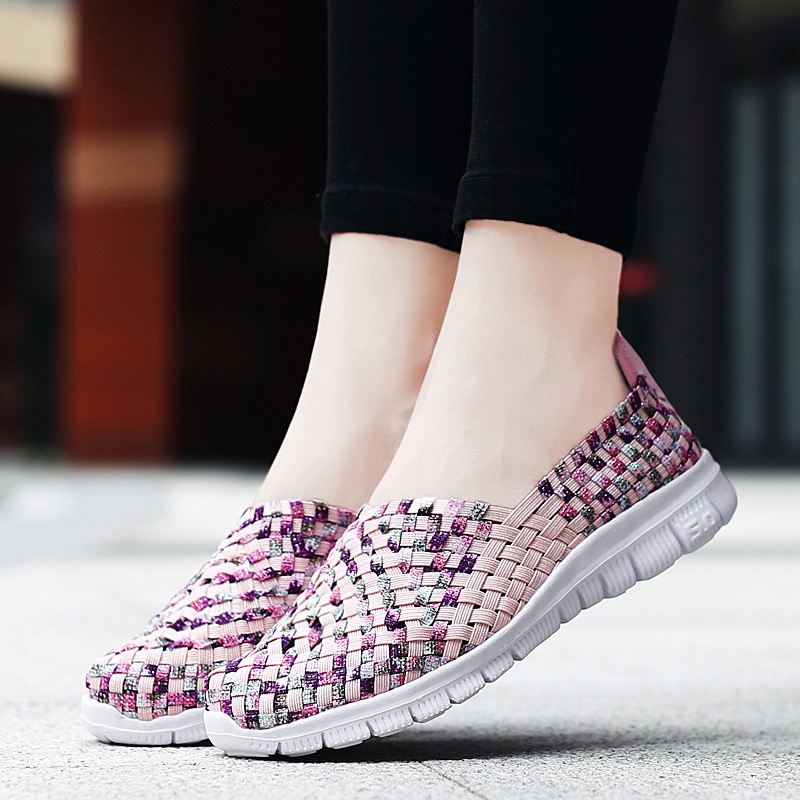 MiniQ Women Sneakers Handmade Woven Shoes Flats Casual Slip On Loafers Lightweight Sneakers