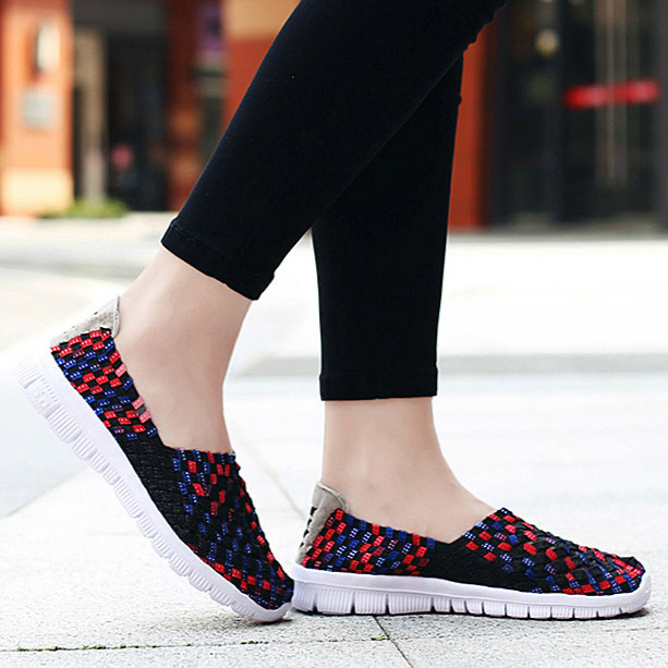 MiniQ Women Sneakers Handmade Woven Shoes Flats Casual Slip On Loafers Lightweight Sneakers