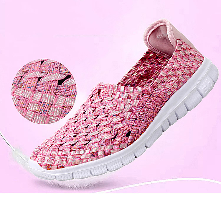 MiniQ Women Sneakers Handmade Woven Shoes Flats Casual Slip On Loafers Lightweight Sneakers