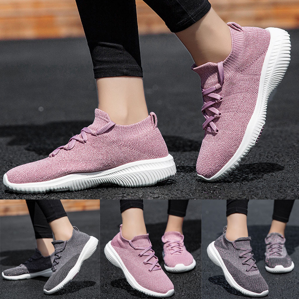 MINIQ Women Fashion Flying Sport Woven Shoes Mesh Breathable Non-Slip Socks Sneaker Lightweight Flat