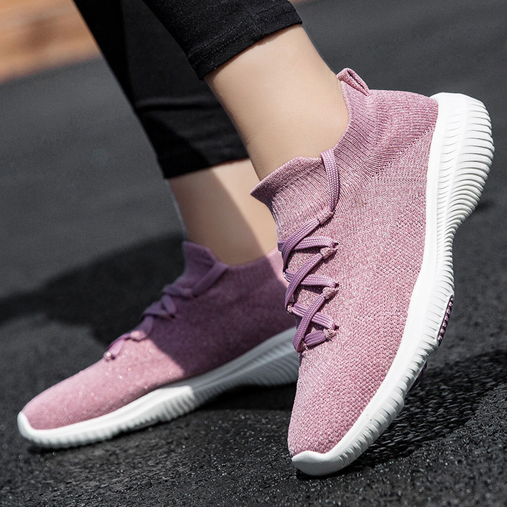 MINIQ Women Fashion Flying Sport Woven Shoes Mesh Breathable Non-Slip Socks Sneaker Lightweight Flat