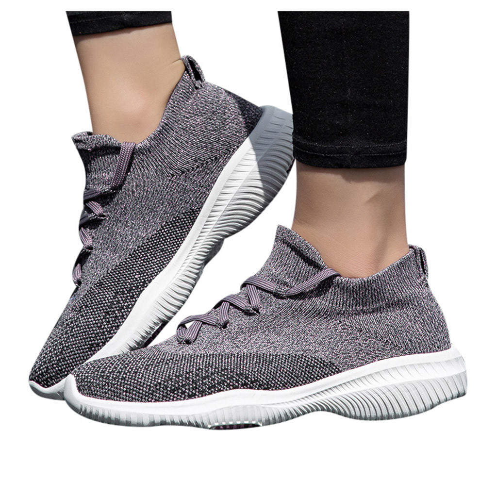 MINIQ Women Fashion Flying Sport Woven Shoes Mesh Breathable Non-Slip Socks Sneaker Lightweight Flat