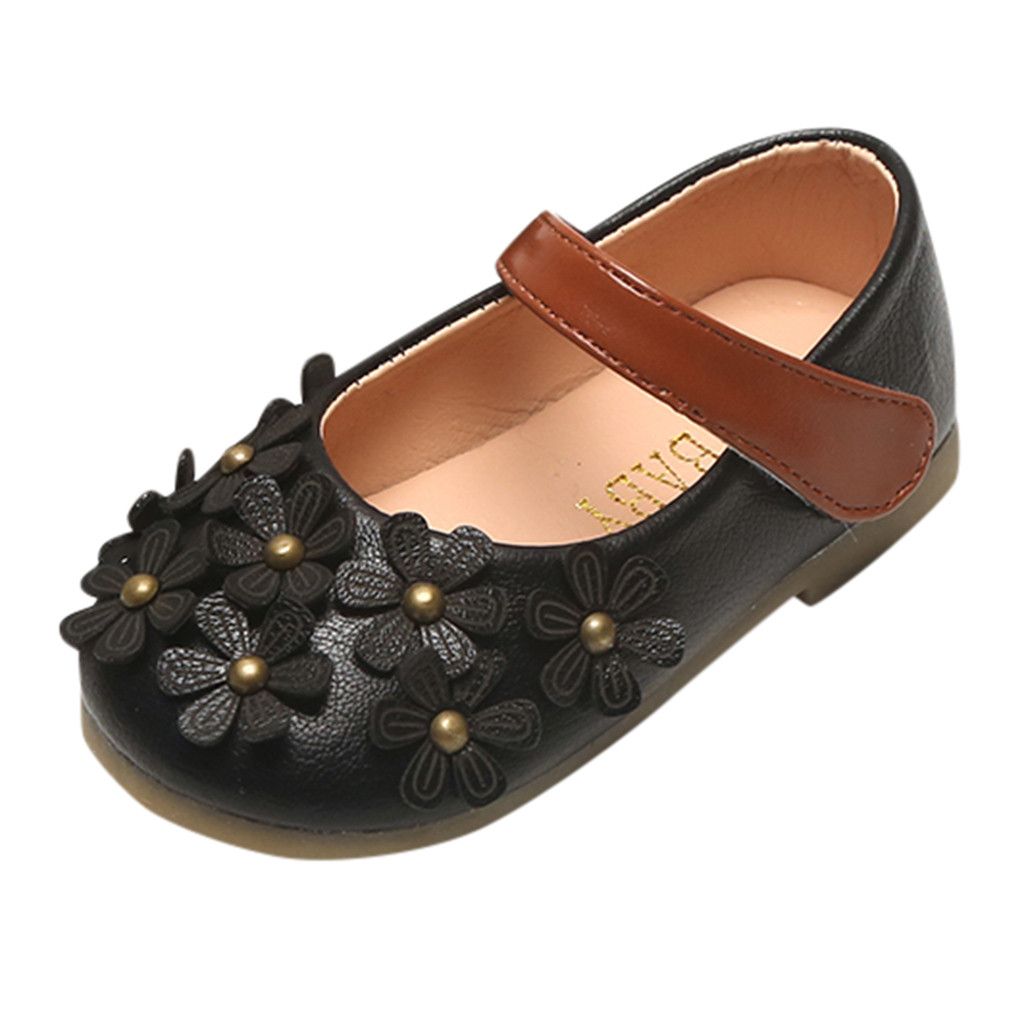 MiniQ Girls Flowers Leather Shoes Toddler Children Kids Baby Girl Princess Dress Sandals Non-slip