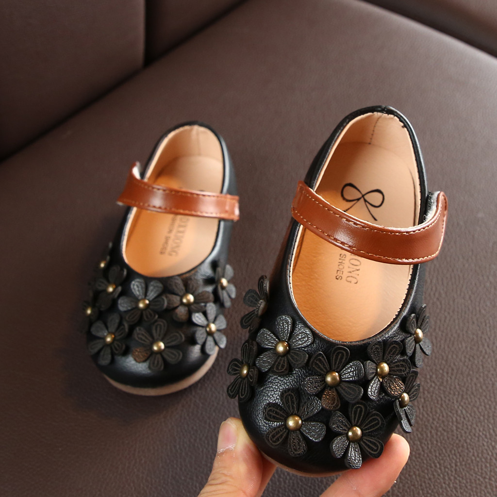 MiniQ Girls Flowers Leather Shoes Toddler Children Kids Baby Girl Princess Dress Sandals Non-slip