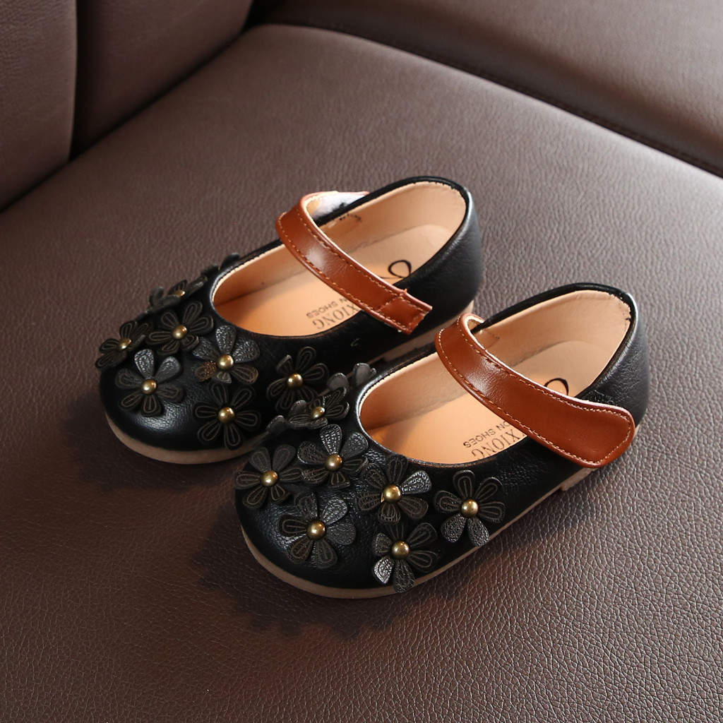 MiniQ Girls Flowers Leather Shoes Toddler Children Kids Baby Girl Princess Dress Sandals Non-slip