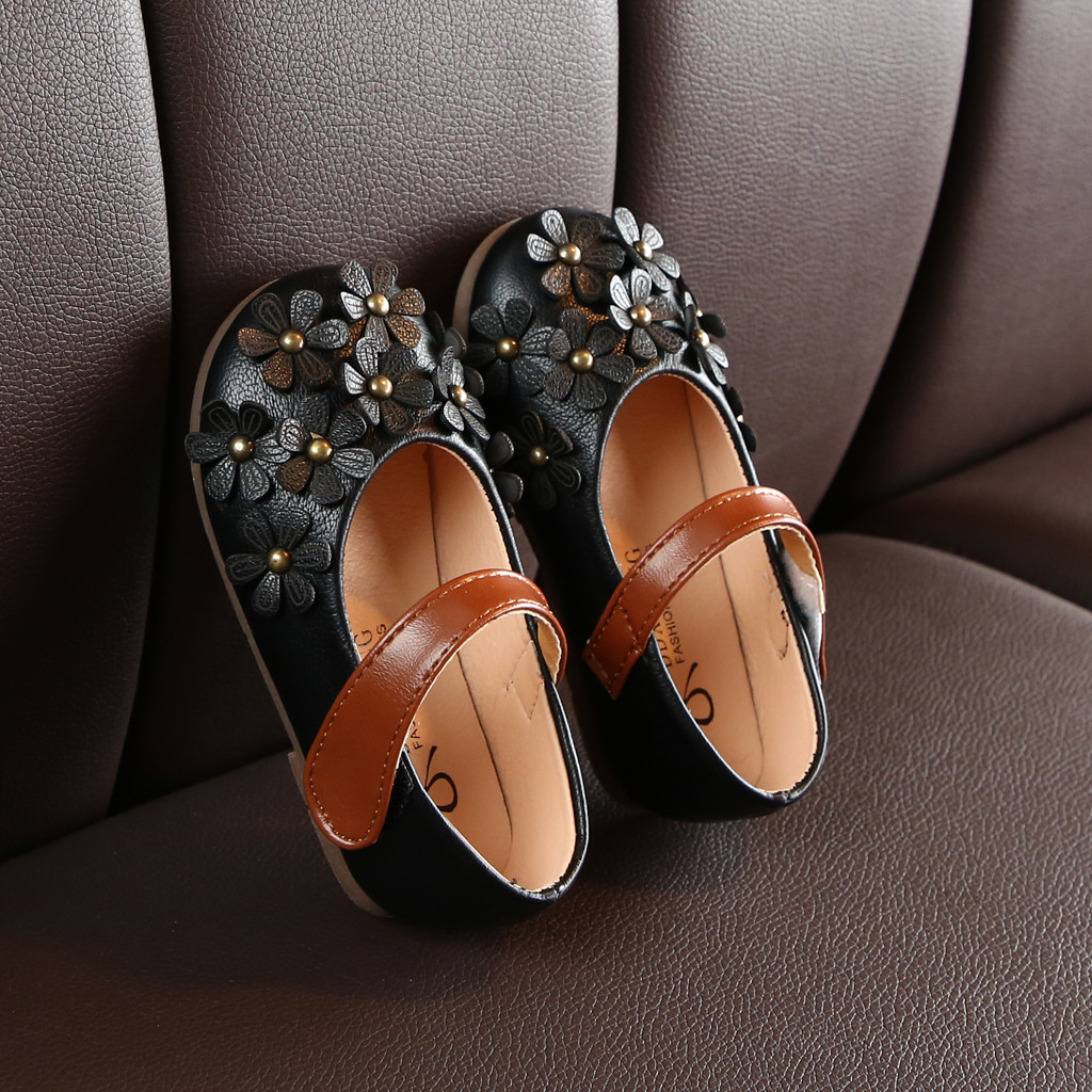 MiniQ Girls Flowers Leather Shoes Toddler Children Kids Baby Girl Princess Dress Sandals Non-slip