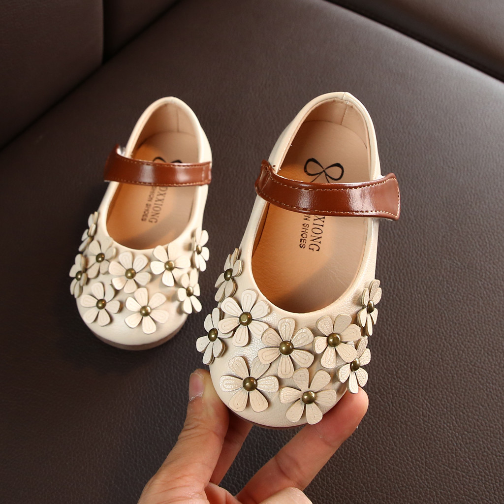 MiniQ Girls Flowers Leather Shoes Toddler Children Kids Baby Girl Princess Dress Sandals Non-slip