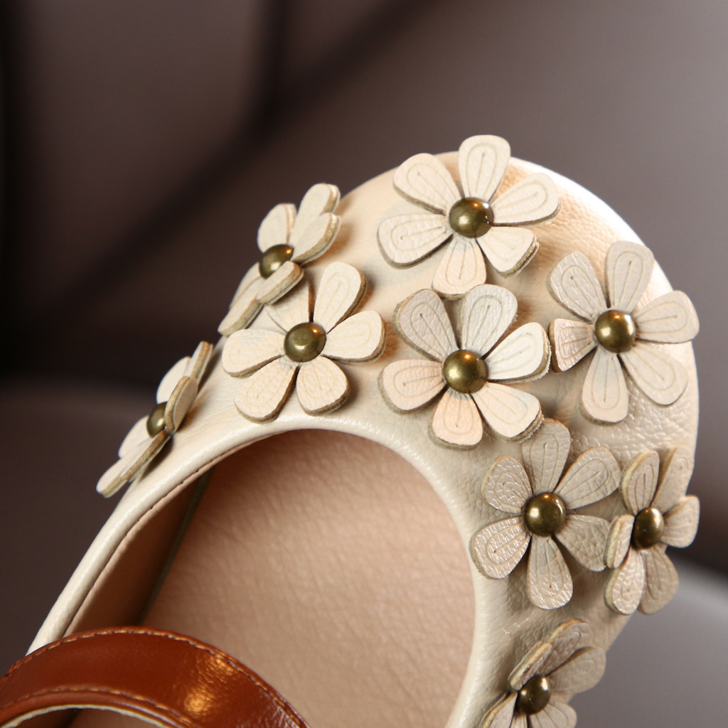 MiniQ Girls Flowers Leather Shoes Toddler Children Kids Baby Girl Princess Dress Sandals Non-slip