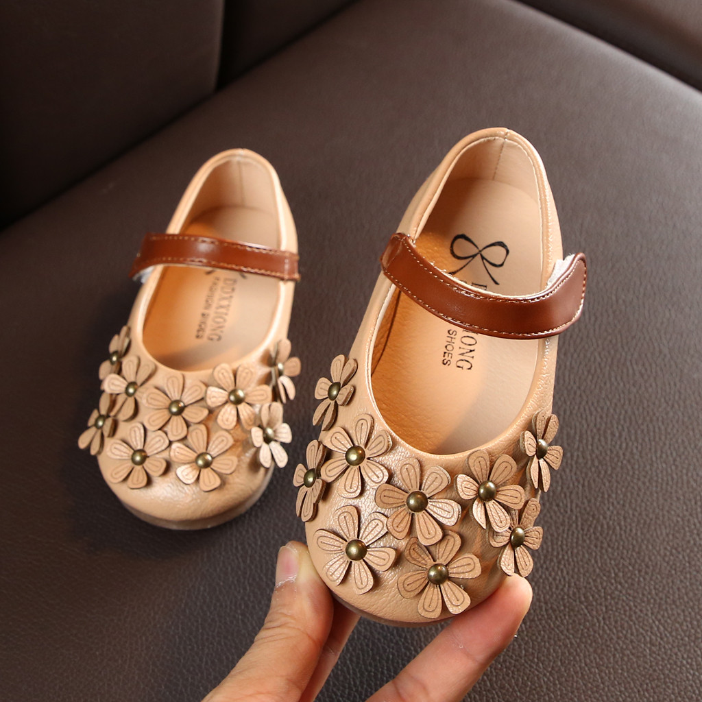 MiniQ Girls Flowers Leather Shoes Toddler Children Kids Baby Girl Princess Dress Sandals Non-slip