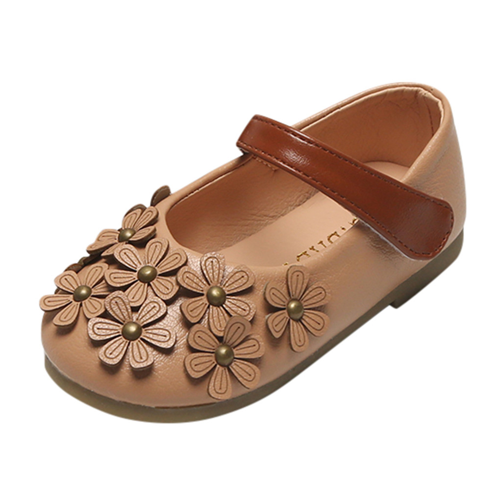 MiniQ Girls Flowers Leather Shoes Toddler Children Kids Baby Girl Princess Dress Sandals Non-slip