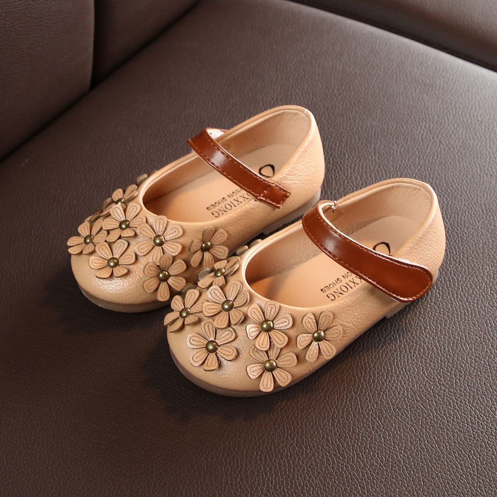 MiniQ Girls Flowers Leather Shoes Toddler Children Kids Baby Girl Princess Dress Sandals Non-slip