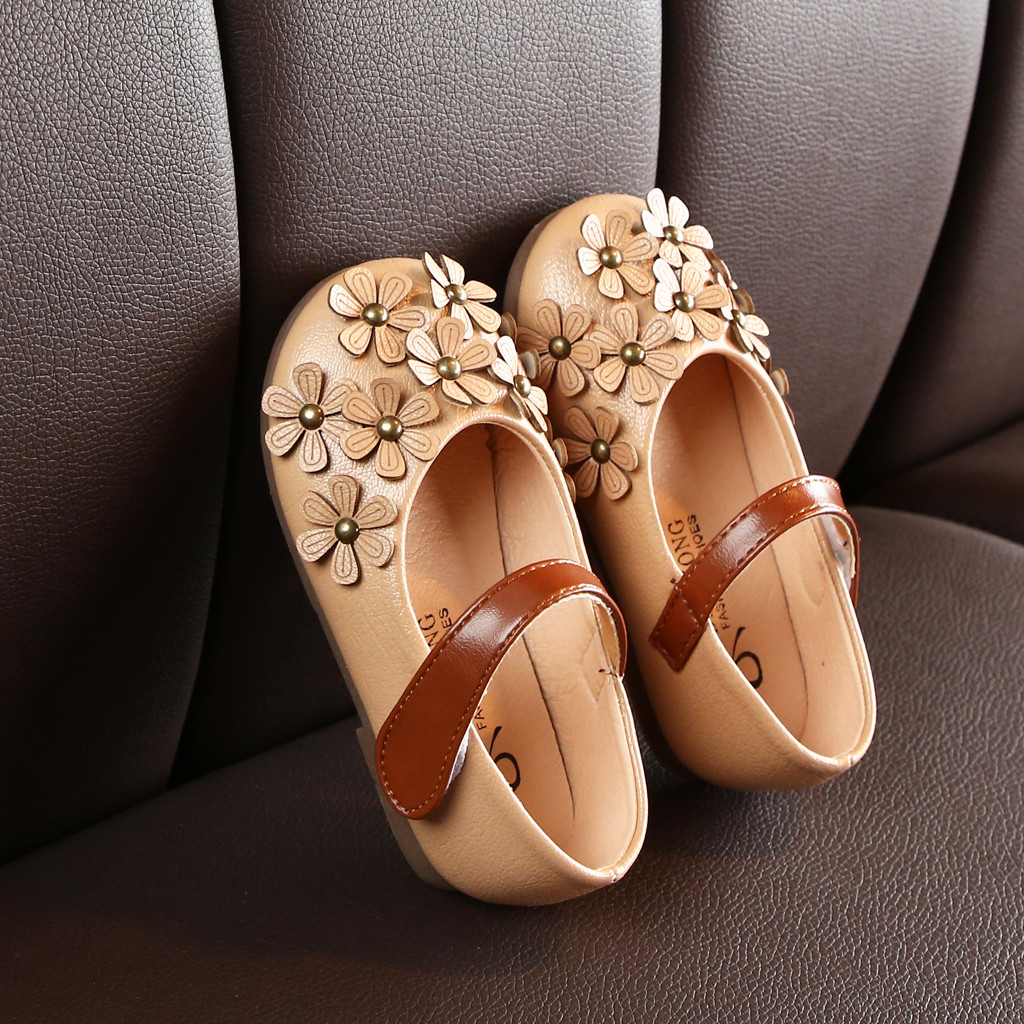 MiniQ Girls Flowers Leather Shoes Toddler Children Kids Baby Girl Princess Dress Sandals Non-slip