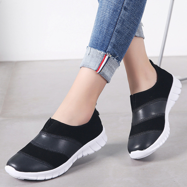 MiniQ Women Genuine Leather Casual Sneakers Shoes Fashion Flat Slip-on Loafers Shoes with Zipper