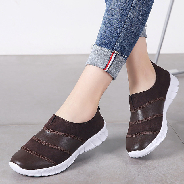 MiniQ Women Genuine Leather Casual Sneakers Shoes Fashion Flat Slip-on Loafers Shoes with Zipper