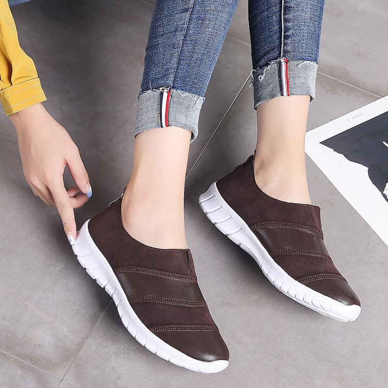 MiniQ Women Genuine Leather Casual Sneakers Shoes Fashion Flat Slip-on Loafers Shoes with Zipper