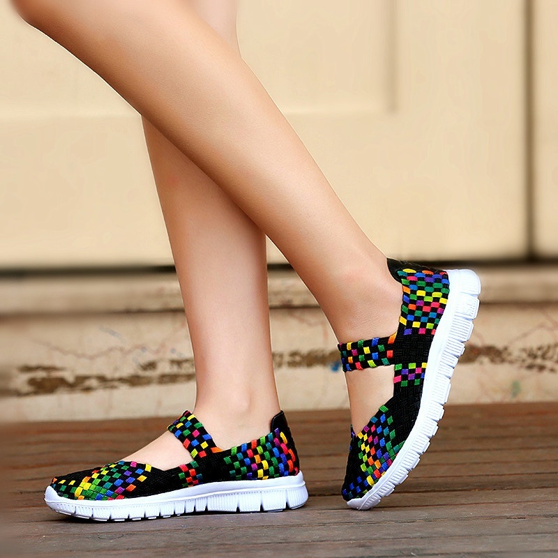 MiniQ Womens Comfortable Soft Sneakers Pull On Slip On Handmade Woven Shoes Casual Sport Sneakers Runnng Dancing Outdoor Flat Shoes