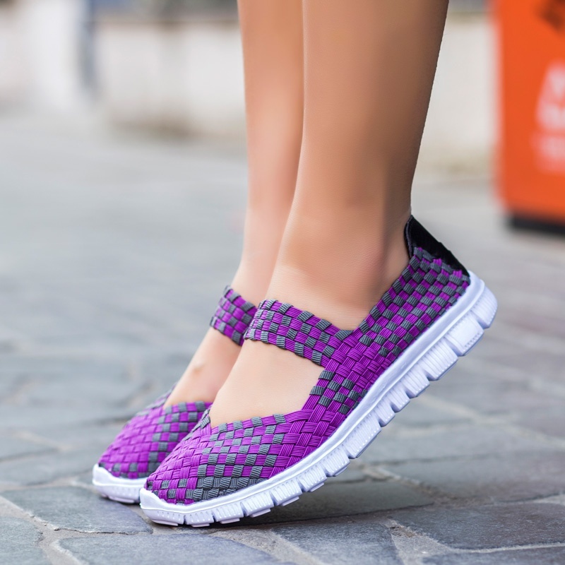 MiniQ Womens Comfortable Soft Sneakers Pull On Slip On Handmade Woven Shoes Casual Sport Sneakers Runnng Dancing Outdoor Flat Shoes