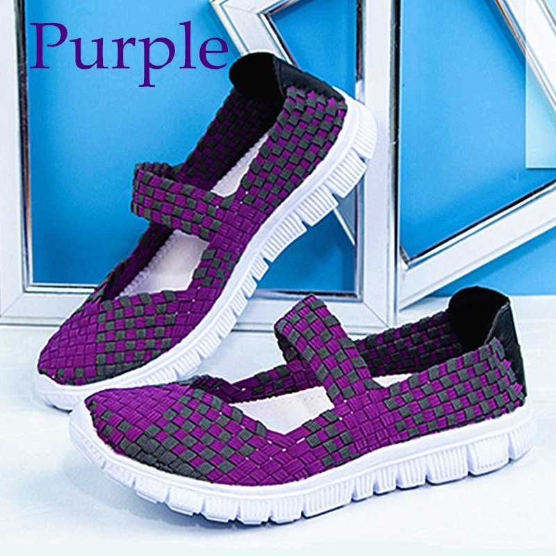 MiniQ Womens Comfortable Soft Sneakers Pull On Slip On Handmade Woven Shoes Casual Sport Sneakers Runnng Dancing Outdoor Flat Shoes
