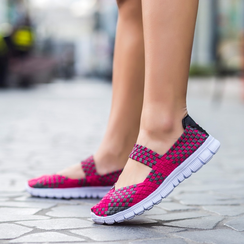 MiniQ Womens Comfortable Soft Sneakers Pull On Slip On Handmade Woven Shoes Casual Sport Sneakers Runnng Dancing Outdoor Flat Shoes