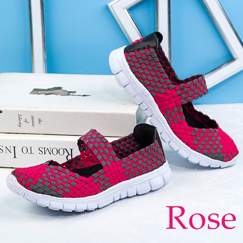 MiniQ Womens Comfortable Soft Sneakers Pull On Slip On Handmade Woven Shoes Casual Sport Sneakers Runnng Dancing Outdoor Flat Shoes