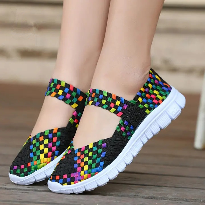 MiniQ Womens Comfortable Soft Sneakers Pull On Slip On Handmade Woven Shoes Casual Sport Sneakers Runnng Dancing Outdoor Flat Shoes