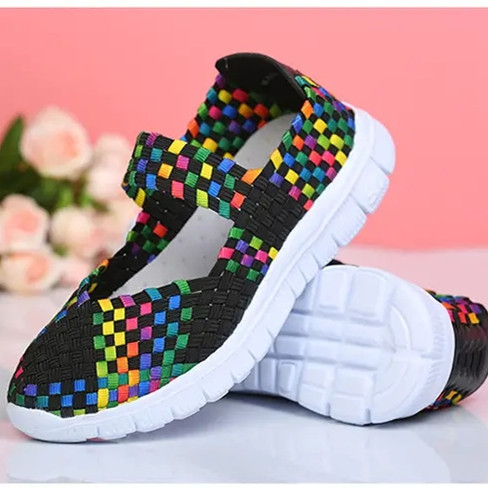 MiniQ Womens Comfortable Soft Sneakers Pull On Slip On Handmade Woven Shoes Casual Sport Sneakers Runnng Dancing Outdoor Flat Shoes