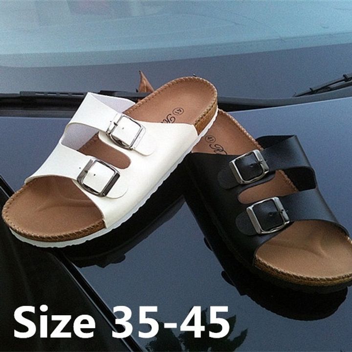 MiniQ Unisex Fashion PU Leather Comfortable Cork Slipper Roman Sandals Beach Home Casual Shoes