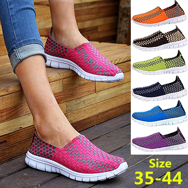 MiniQ Unisex Women Mens Light Weight Slip On Woven Sneakers Flats Casual Sport Running Walking Shoes